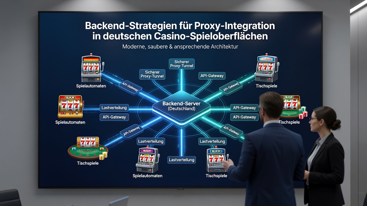 Network flow chart illustrating proxy routing for casino game requests across German data centers